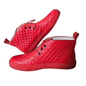 Del Toro Red Quilted Chukka Hightop Leather Sneakers, 12